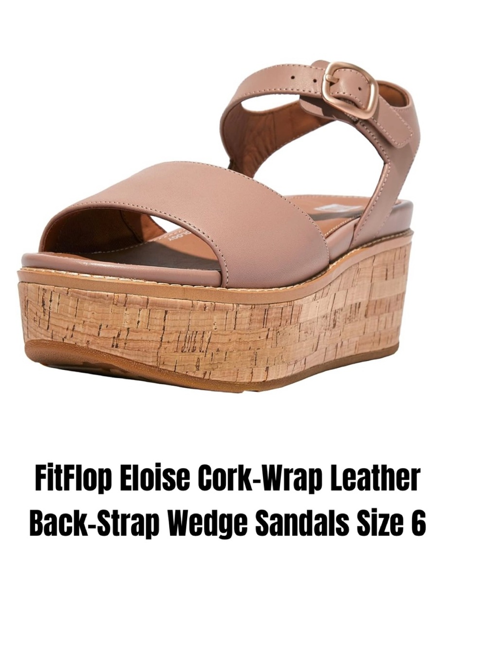 FitFlop Eloise Cork-Wrap Leather Back-Strap Wedge Sandals Size 6